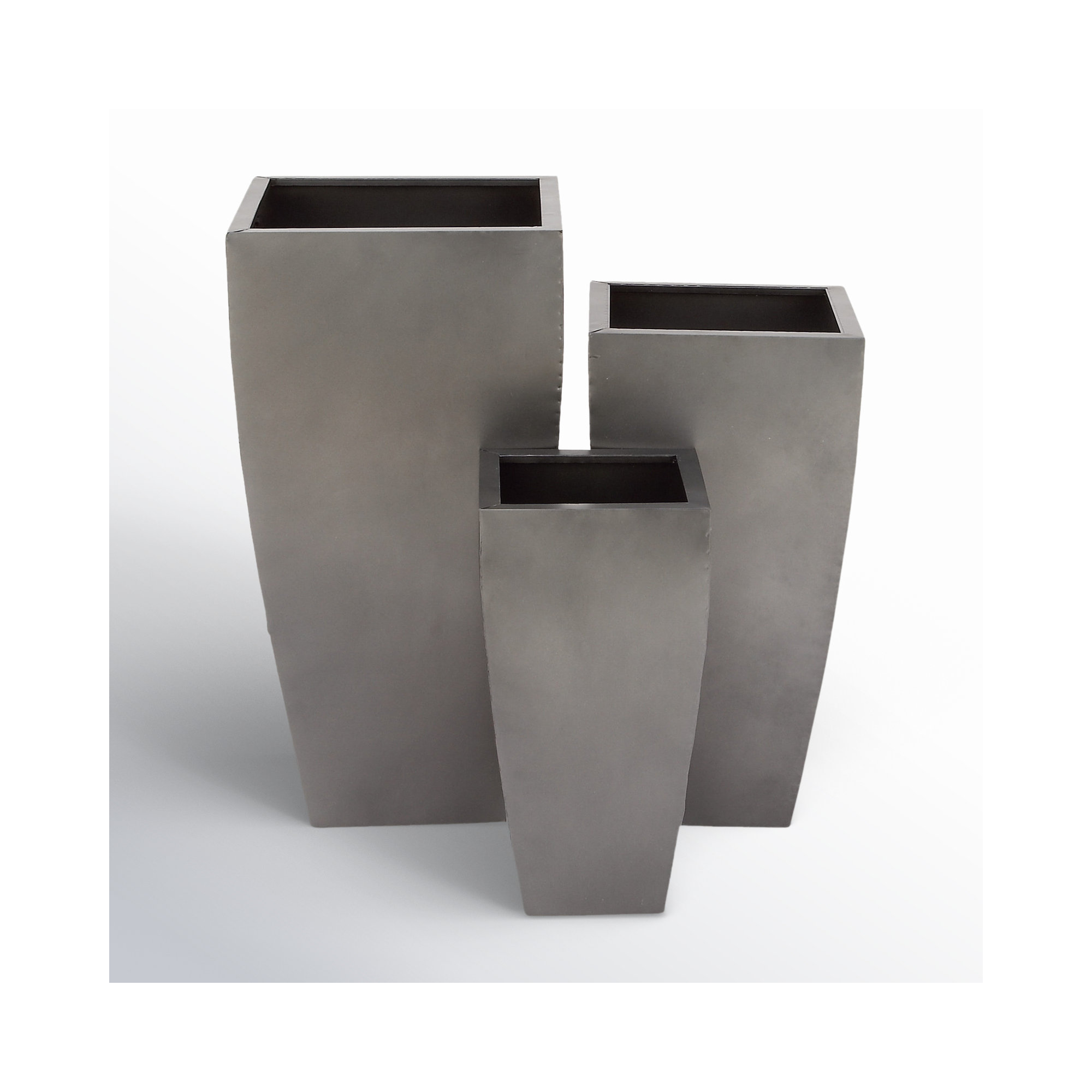 Galerie 3 Piece Metal Indoor Outdoor Planter with Tapered Base Set, Light Gray