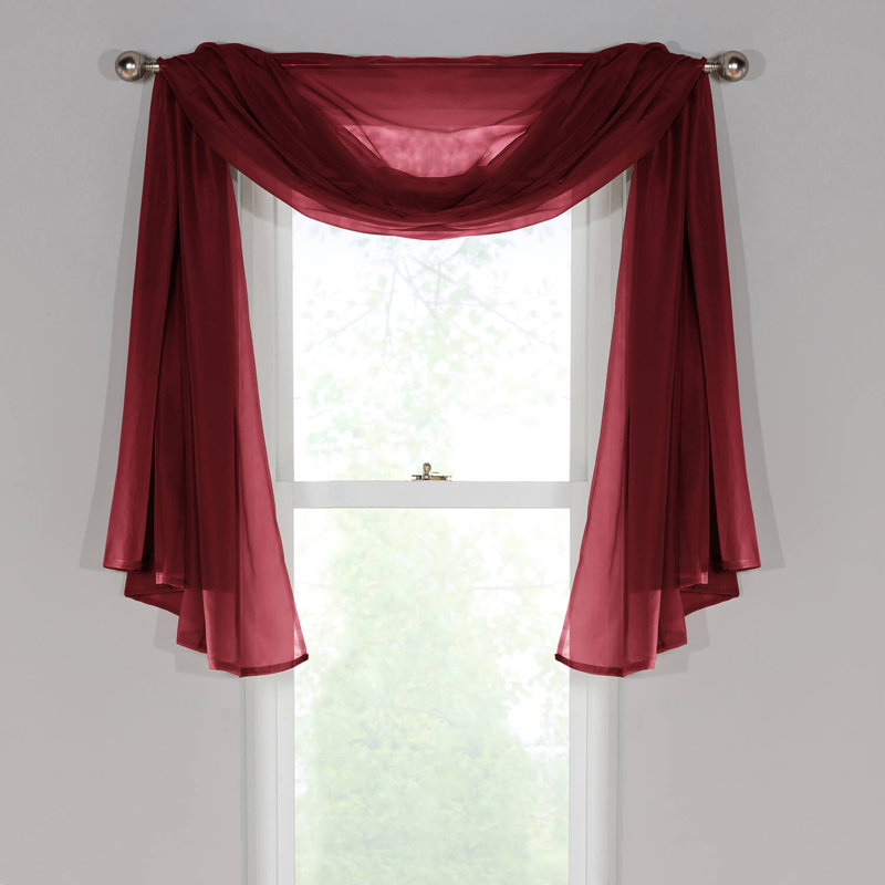 Adolfus Semi Sheer Window Scarf Single Panel, Brick Red
