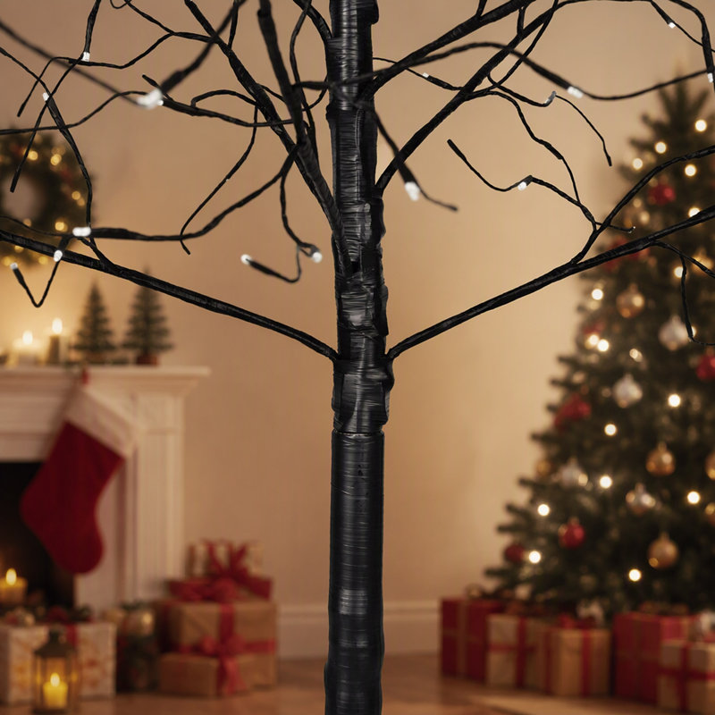 Arbre effrayant 3 lumières d'Halloween avec lumières mauves, 4 pi 5 pi et 6 pi, arbre noir éclairé pour la décoration d'Halloween