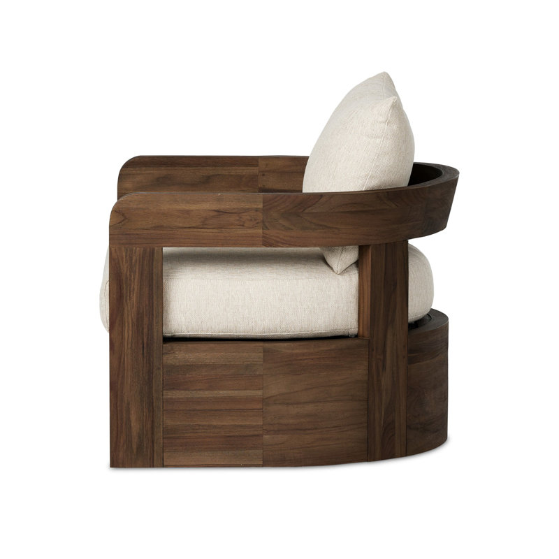 Ewan Outdoor Swivel Chair, Ellor Beige, Stained Toasted Brown