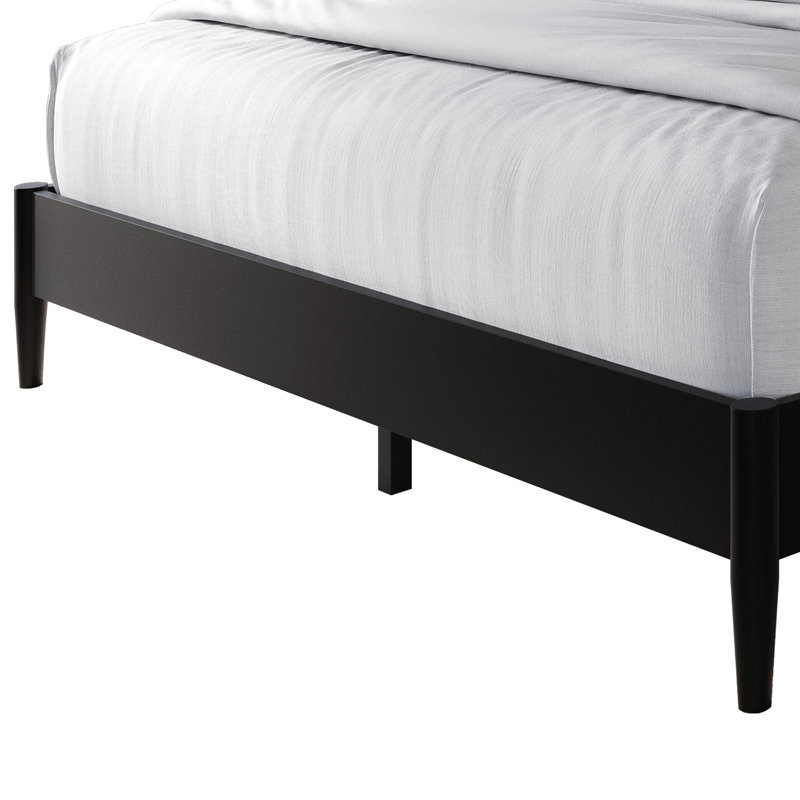 Lit plateforme en bois pleine grandeur avec 2 tables de chevet en noir, Lit double, Black