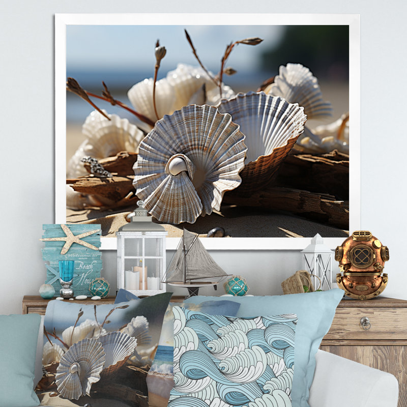 «Beach Photo Seashell Sonata II», reproduction d'art sur toile, H 12 po x l 20 po x P 1 po, Blanc