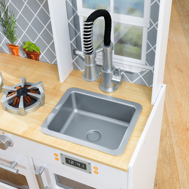 Let's Cook Wooden Play Kitchen With Lights & Sounds And Pull-down Faucet