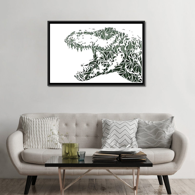 « tyrannosaure rex », impression sur toile tendue, H 40 po x l 60 po x P 1,5 po, Toile avec cadre noir, Pas de tapis