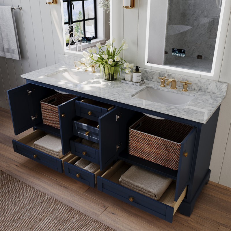 Audrey 72'' W Vanity, Heritage Blue | Brushed Gold