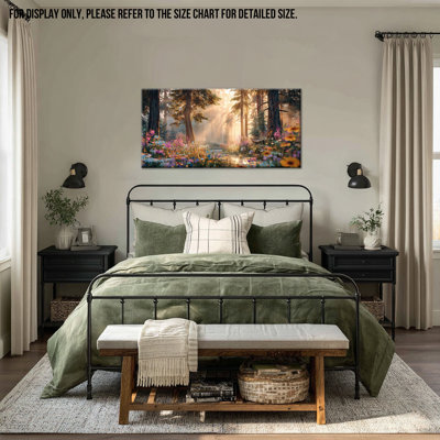GUTTATY Spring Forest Canvas Wall Art, Vibrant Nature Prints Large Scenery Pictures, Horizontal Landscape Painting Bright Wildflower Artwork Decor for Living Room Bedroom, 24x48 inches