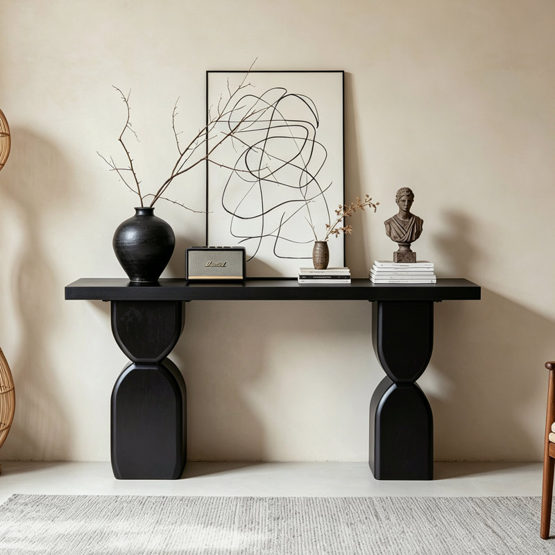 Console noire de 120 cm (47,24 po), table d'entrée de forme irrégulière avec finition en placage de bois, table basse moderne et minimaliste pour salon, couloir et entrée.