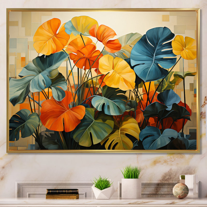 Orange orange, plantes tropicales II - plantes, art mural, Cadre flottant doré, H 16 po x l 32 po x P 1 po