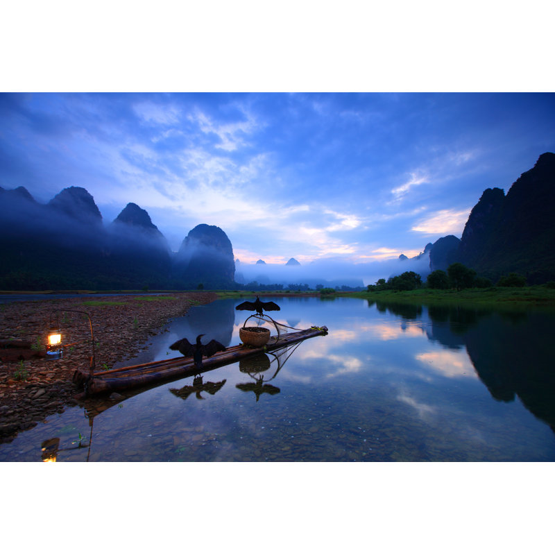 Cormorants on Li River by Bihaibo, 12" H x 18" W