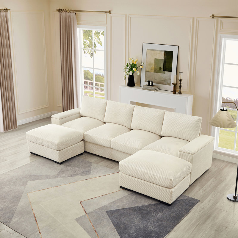 Canapé modulaire à assise profonde avec repose-pieds, Beige