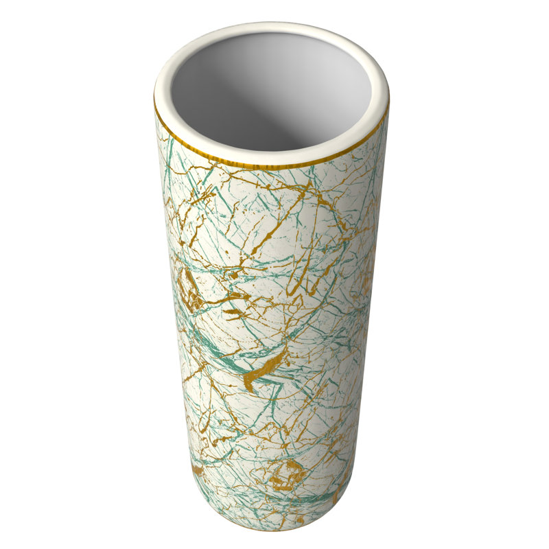 18" Tall Eclectic Porcelain Umbrella Stand, Green/Gold