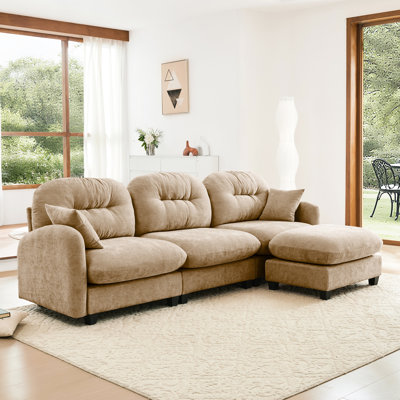 Chenille, 3 - Seat, Modular Sectional , L Shaped Design, Ergonomic , , Camel Ergonomic, Shaped, Couch, Chenille Fabric, Cushion