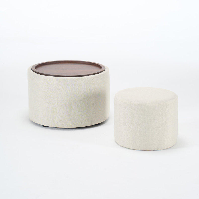 2 Piece Nesting Storage Ottomans (Beige), Beige
