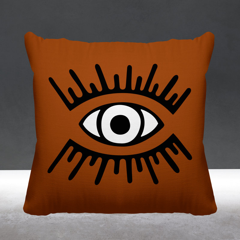 Coussin intérieur / extérieur Miranda Evil Eye, L 17 po x H 17 po, Orange brûlé