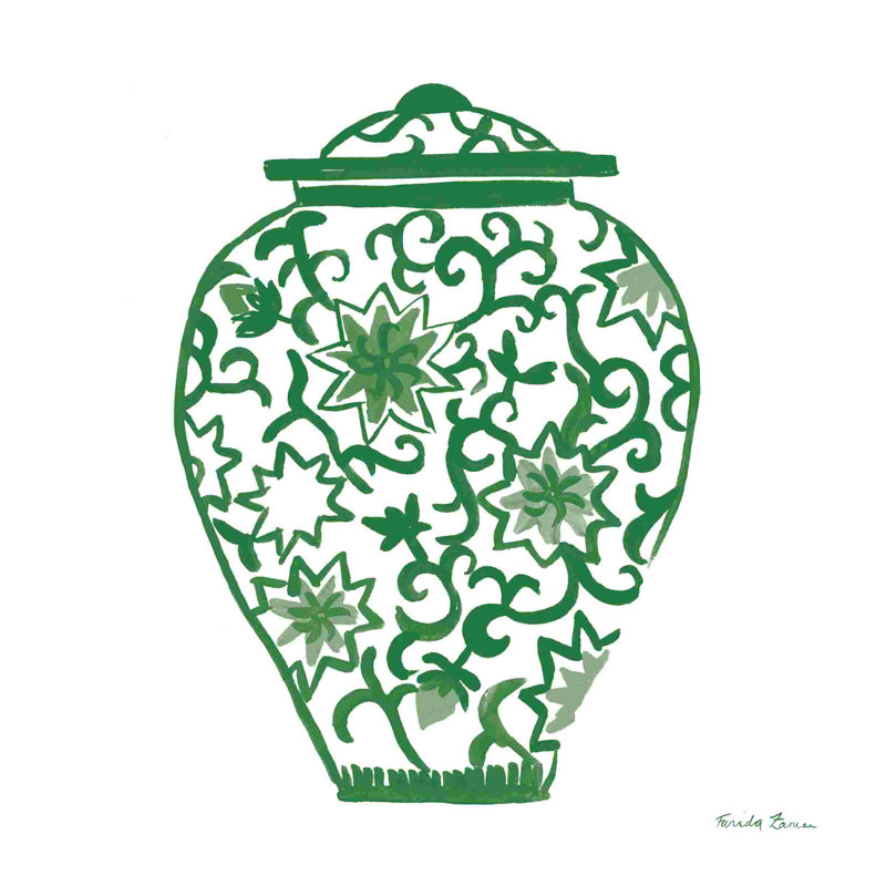 Chinoiserie III - vert, H 12 po x l 12 po, Non, Toile tendue