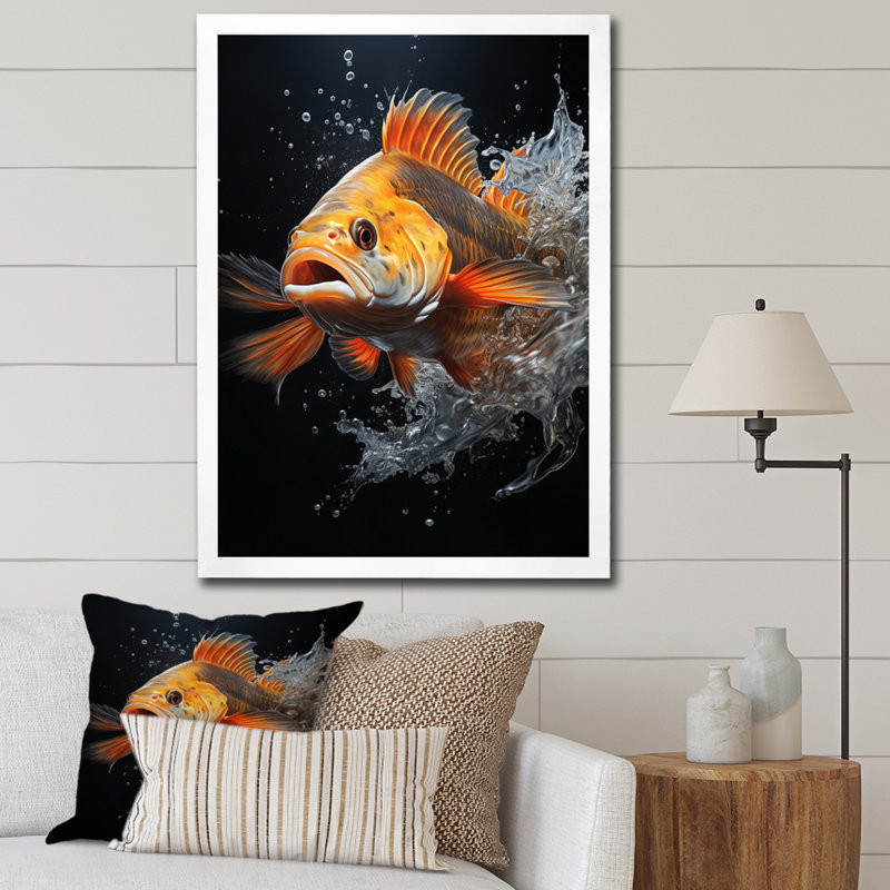 Fishing Dynamic Dive An " Fishing Dynamic Dive An ", 40" H x 30" W x 1.5" D, White Picture Framed