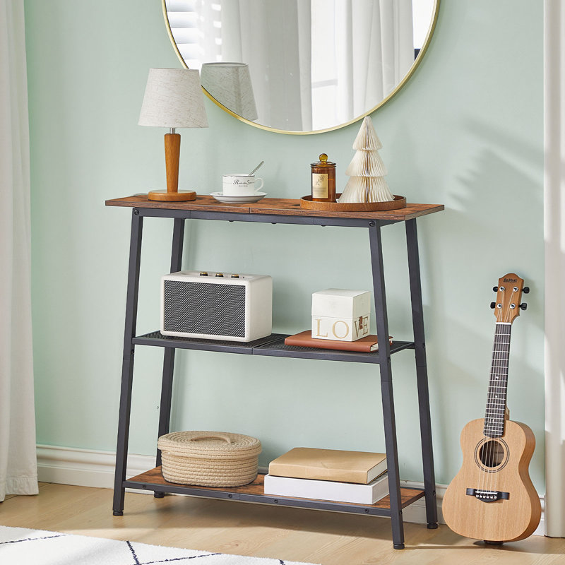 3-Tier Console Table with Open Storage Shelves, Rustic Brown