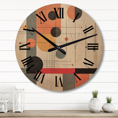 Midcentury New Balance Abstract Retro Geometrics I - Modern Midcentury Oversized Wood Wall Clock
