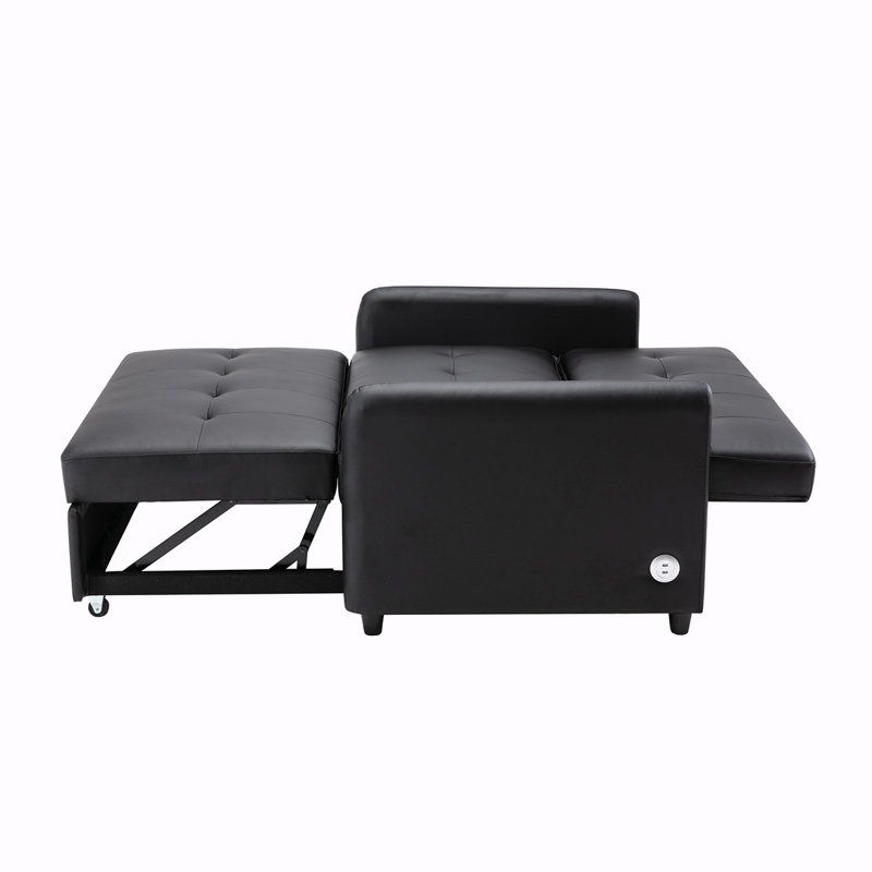 Canapé-lit en cuir végétalien 51,5 po, Similicuir noir, H 35 po x l 43,3 po x P 33,8 po