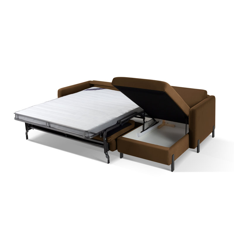 Bejna 3 Seater Velvet Sofa Bed, Right Hand Facing, 80cm H x 170cm W x 260cm D, Chocolate