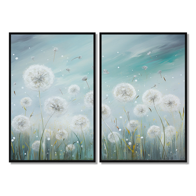 «Dandelion Field Breeze III», reproduction d'art sur toile, 36" H x 48" W, Impression encadrée flottante, Black