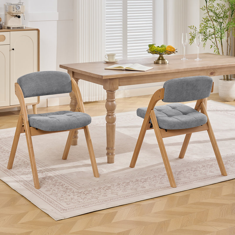 Ensemble de 2 chaises pliantes rembourrées en bois massif rembourrées pour l'intérieur et l'extérieur, Grey/Natural, 2