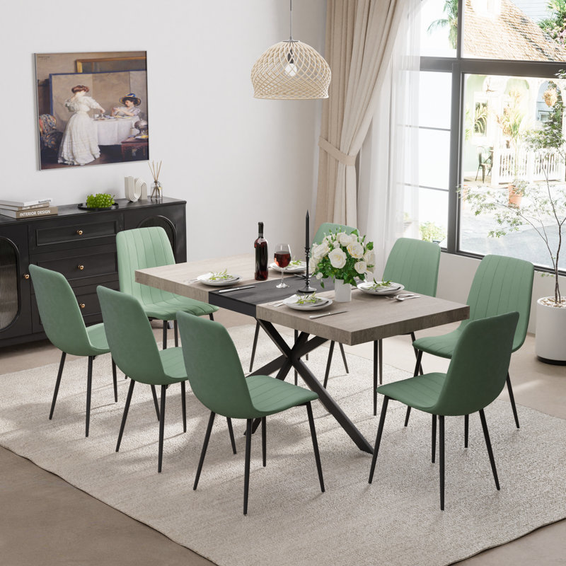 55-70in Rectangle Extendable Dining Table Set, 9, Green/Black