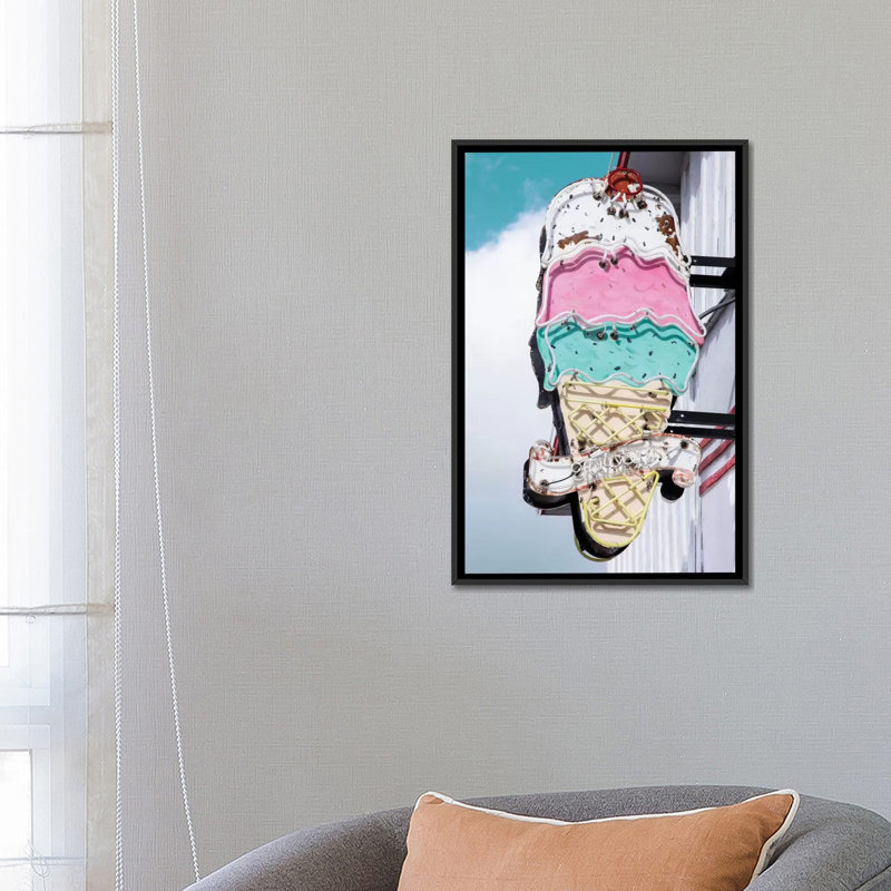 « rétro ice crème », impression sur toile, H 26 po x l 18 po x P 1,5 po, Toile avec cadre noir, Pas de tapis