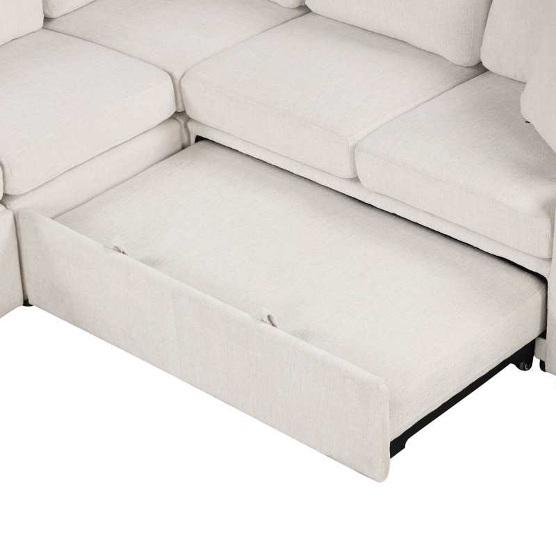 Canapé-lit convertible avec ports USB élégant salon élégant en chenille beige