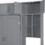 Grand lit mural gris, avec tablette supérieure, tablettes latérales intégrées et bureau, armoire de rangement intelligente, couleur grise, solution confortable