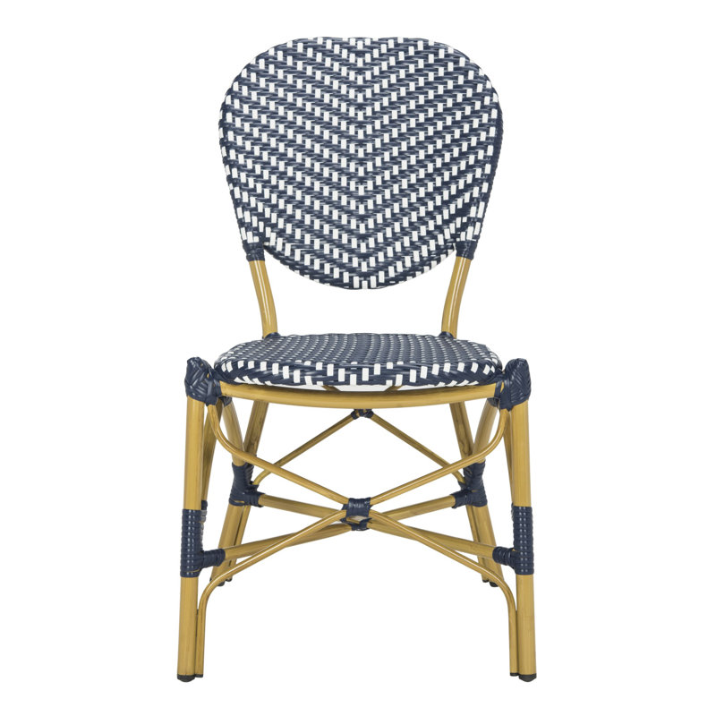Chaise de patio empilable Oswaldo, Bleu marine/blanc