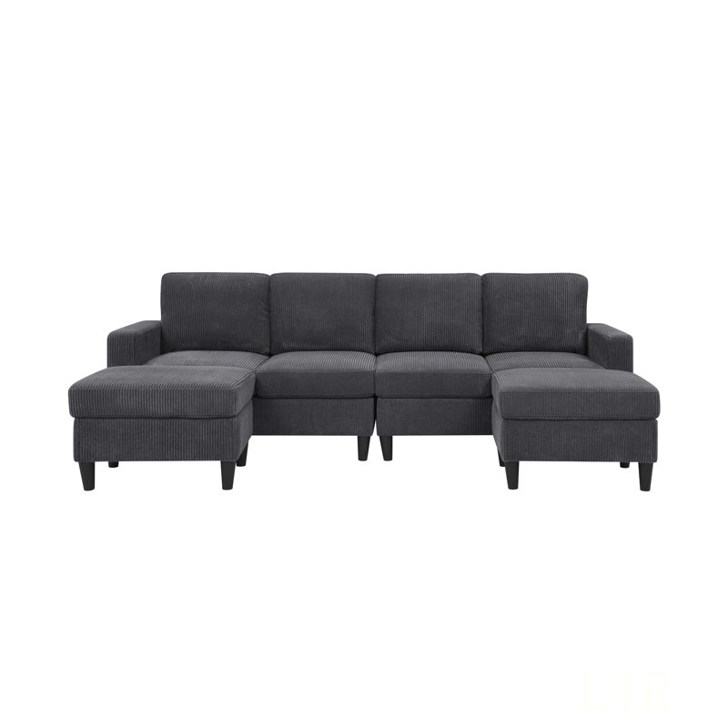 Corduroy Upholstered Modular Sectional With 2 Ottomans, Durable And Easy To Assemble For Modern Living Spaces.