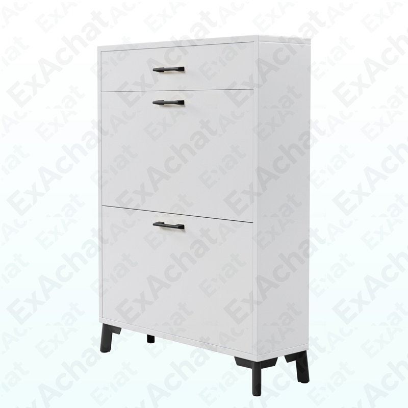 Shoe Storage Cabinet for Entryway, Free Standing Shoe Organizer with 2 Flip Drawers, Hidden Shoe Rack Storage Organizer for Doorway Hallway Closet, White