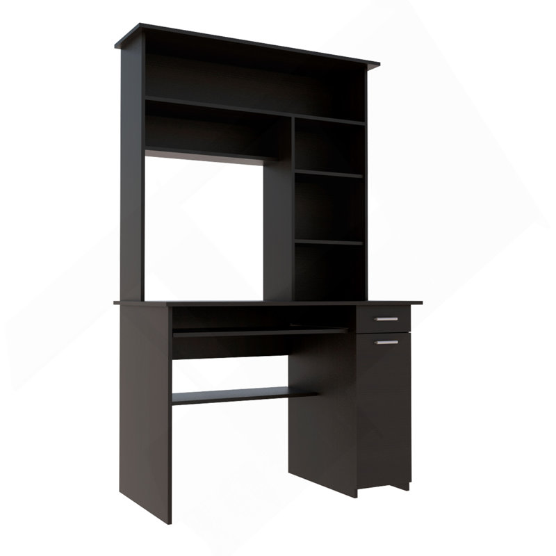 Bureau bahut Compu, plateau à clavier, panneau de porte pour unité centrale, tablettes multiples, un tiroir, noir, Noir