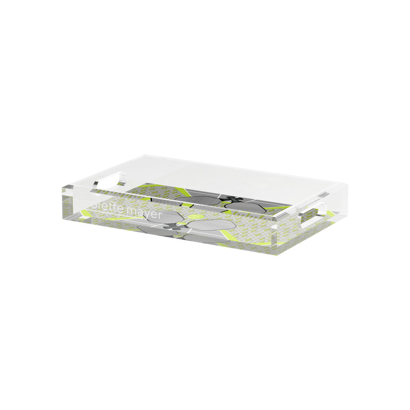 Abstract Decorative Tray, 2" H x 12.5" W x 7.75" D, Silver/Lime