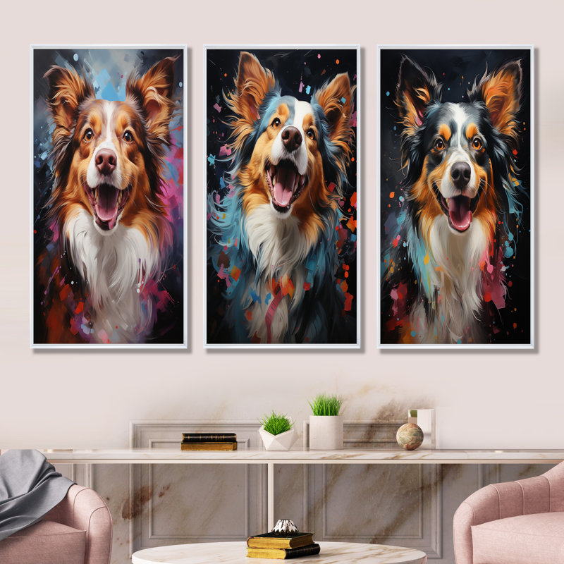 Papillon Prance - ensemble de 4 décorations murales pour chien, Cadre flottant blanc, H 32 po x l 48 po