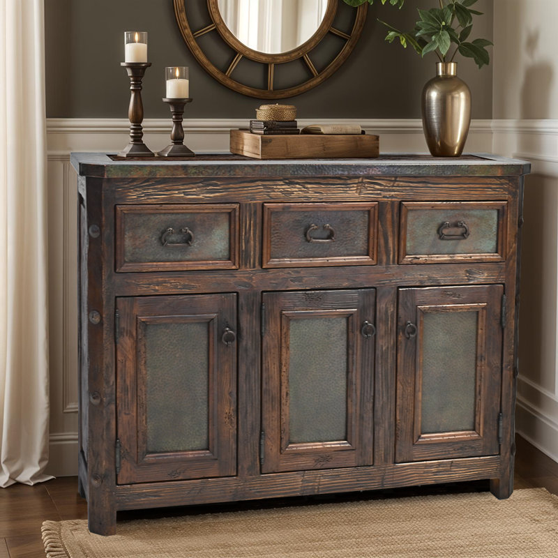 Armoire d'appoint en cuivre et bois récupéré