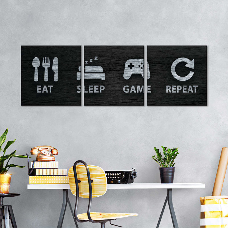 Ensemble de 3 jeux vidéo «Eat Sleep Game Répétition» par Logic Nerds, H 8 po x l 26 po x P 1 po