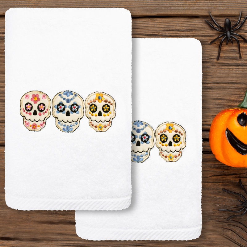  Skulls Turkish Cotton Hand Towel, White