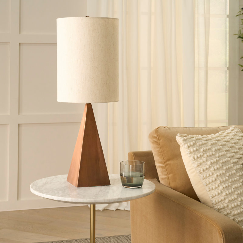 20.5" Walnut Wood Tapered Triangle Table Lamp
