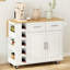 Chariot de cuisine multifonctionnel - armoire à 2 portes, tiroirs, étagère à épices utile, porte-serviette, plateau en bois d'hévéa pliable