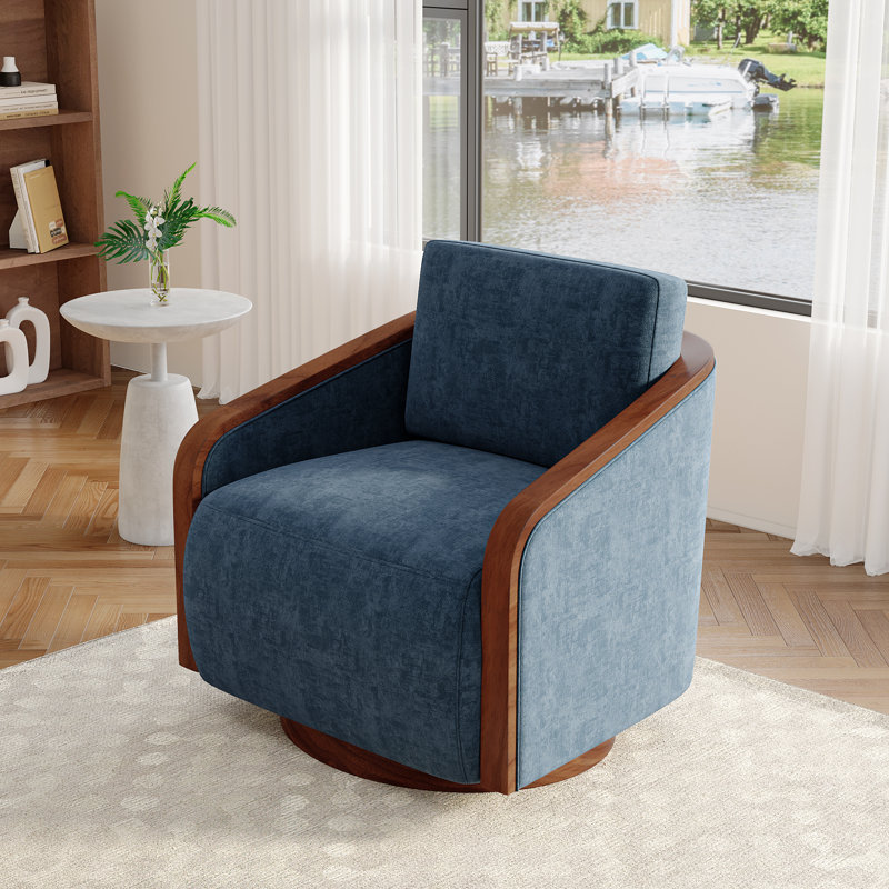 Upholstered Swivel Barrel Chair, Navy