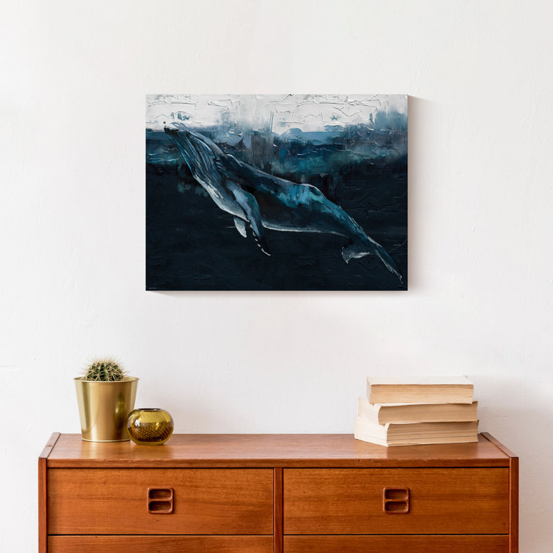 Impression d'une baleine profonde sur toile, H 12 po x l 16 po x P 1,25 po, Sans cadre