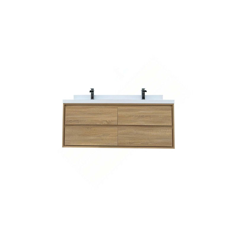 Armoire de meuble-lavabo mural avec lavabo, 60", Bois naturel