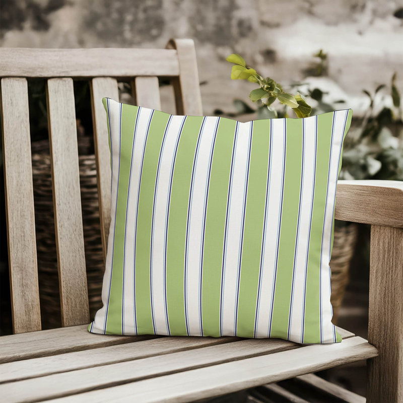 Cabana Stripe UV Protected Outdoor Pillow, Square 16", Green