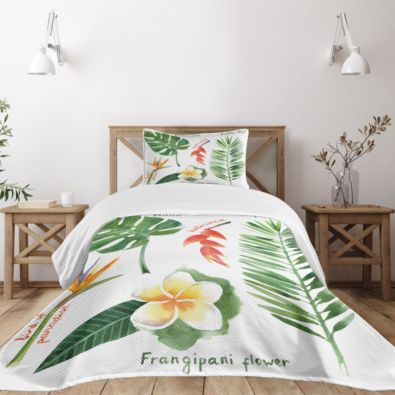 Tropical Flora White Twin Kids Bedspread Set