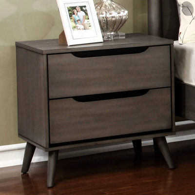 Chambre à coucher avec table de chevet moderne Mid-Century avec 2 tiroirs en bois massif gris
