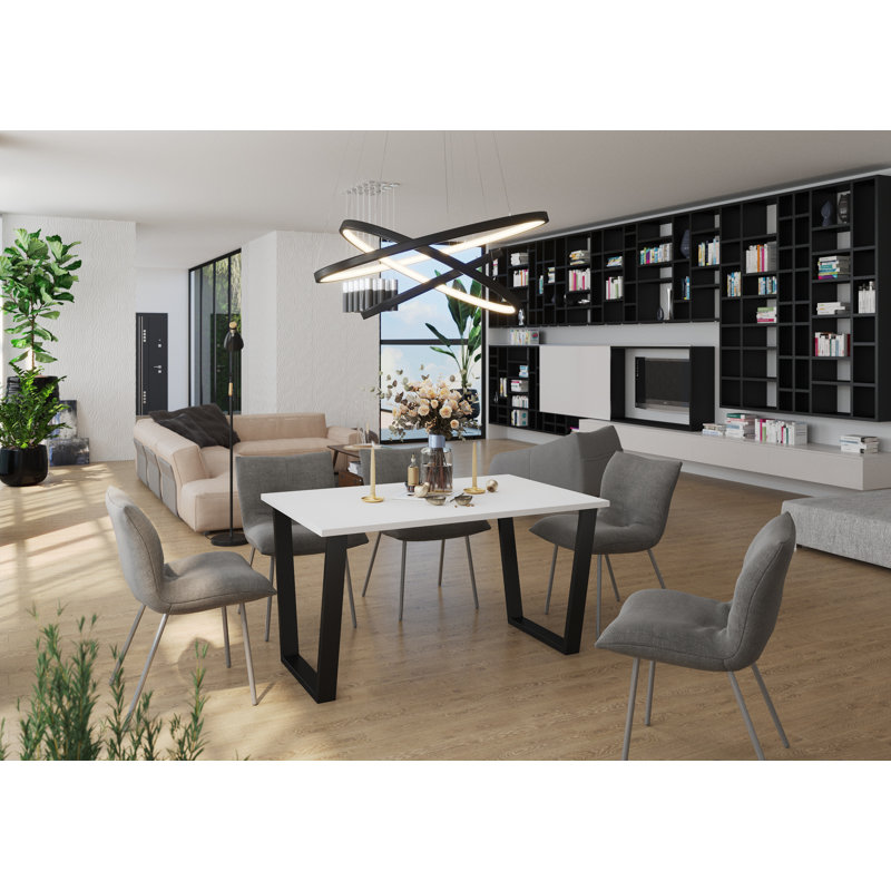 Edlynn Rectangular Dining Table with Steel Base, 75cm H x 138cm L x 90cm W, White