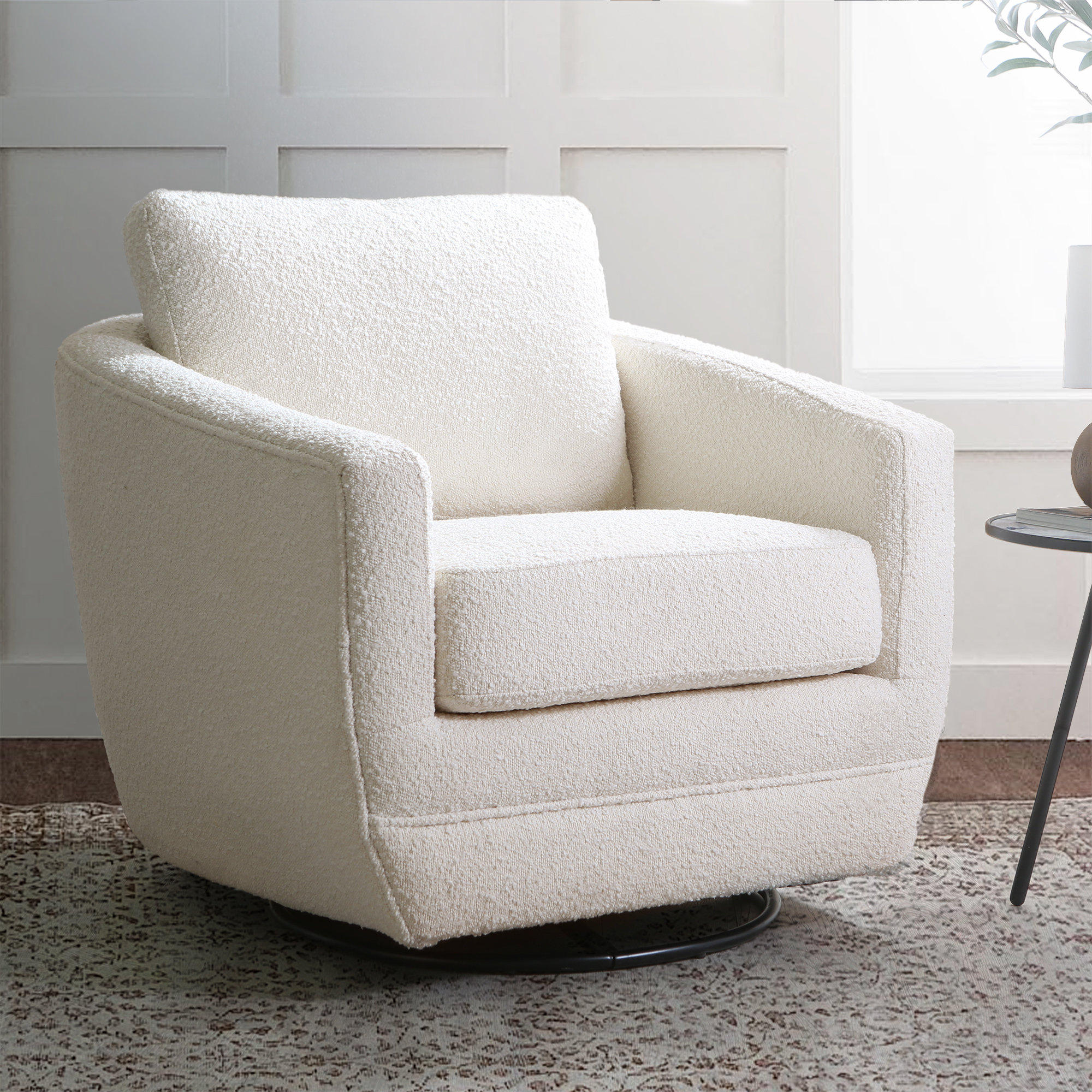 Gogh Swivel Glider, Cream Boucle