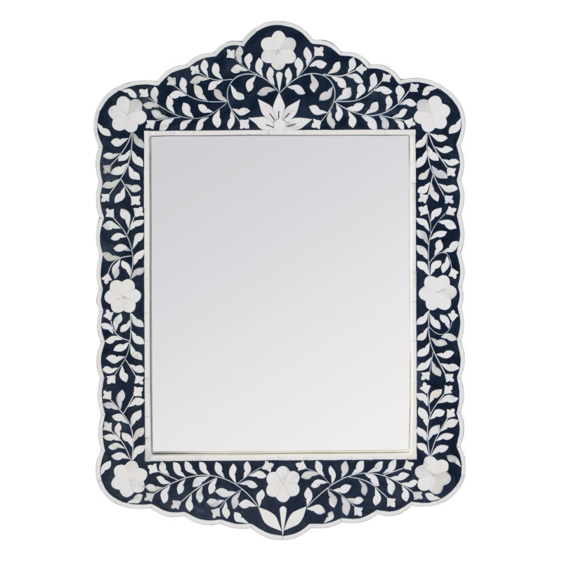 Ren Botanic Bone Inlay Traditional Distressed Accent Mirror, Navy